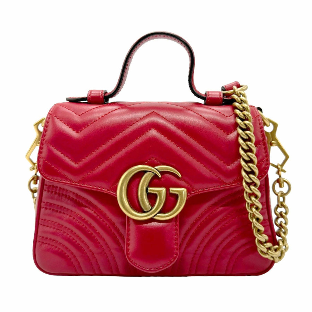 Gucci Shoulder Bag Handbag GG Marmont Leather Red
